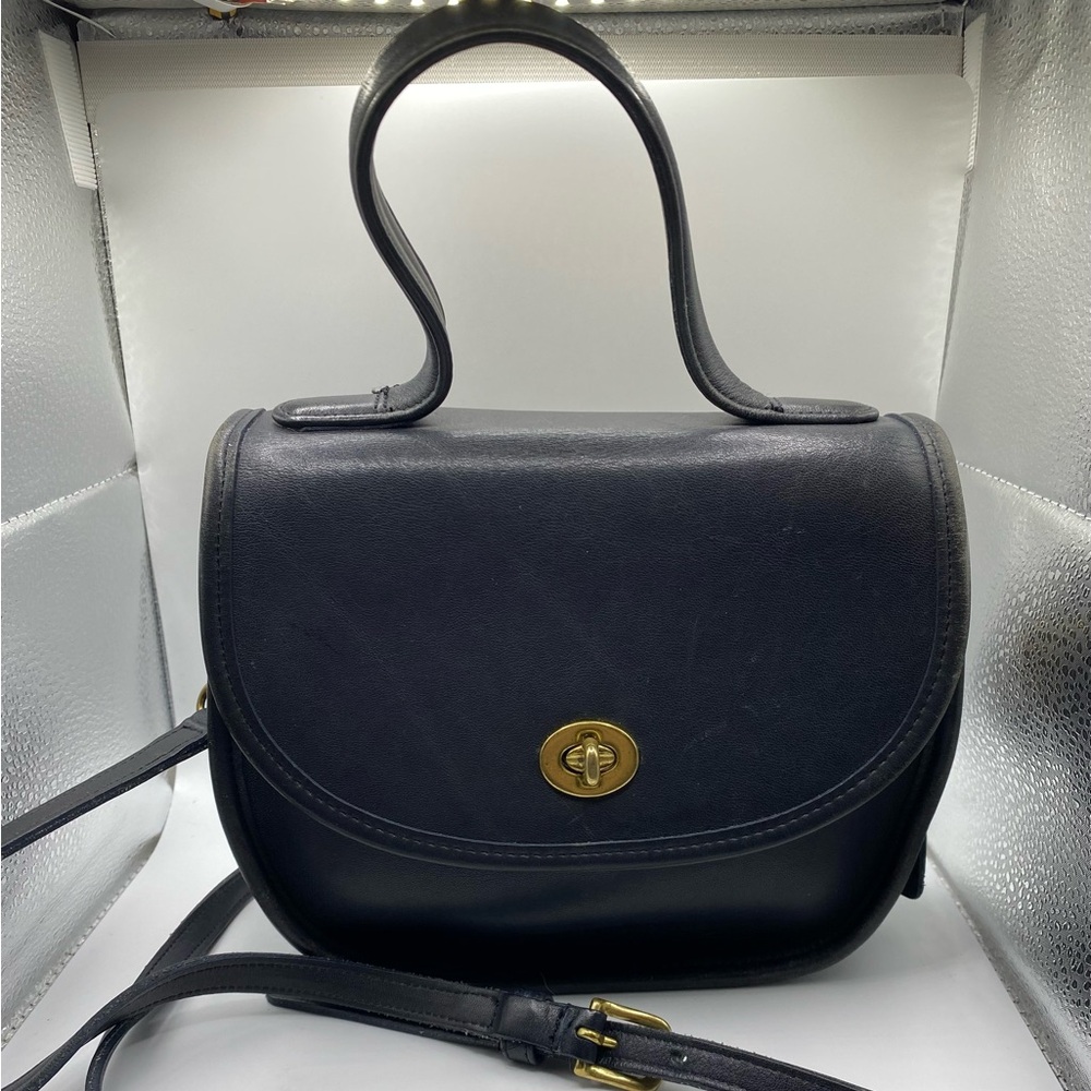 COACH Vintage Black Leather Bella Court Cross Body Shoulder Hand Bag 9957